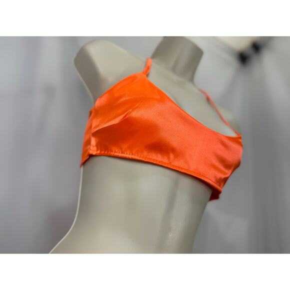 NWT PrettyLittleThing Neon Orange Satin Crop Top- Size US 4 / UK 8 - Picture 11 of 15